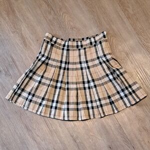 ROMWE Beige Plaid Skater Skirt
